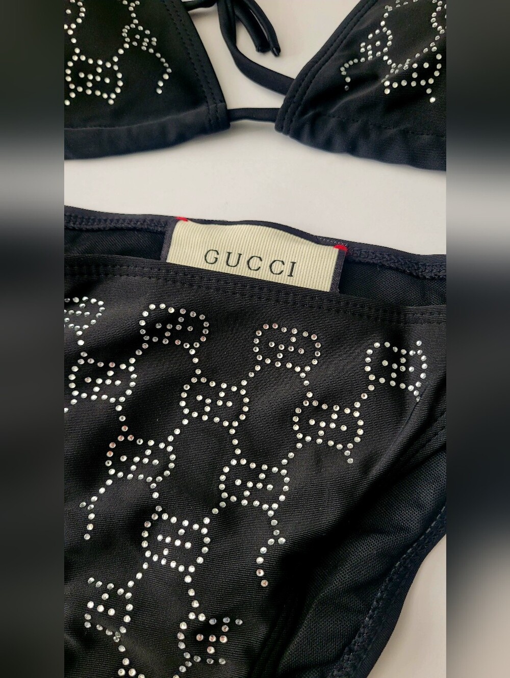 🇮🇹 Gucci Black Crystal-🖤Studded Triangle String Bikini🩱 - Picture 3 of 10